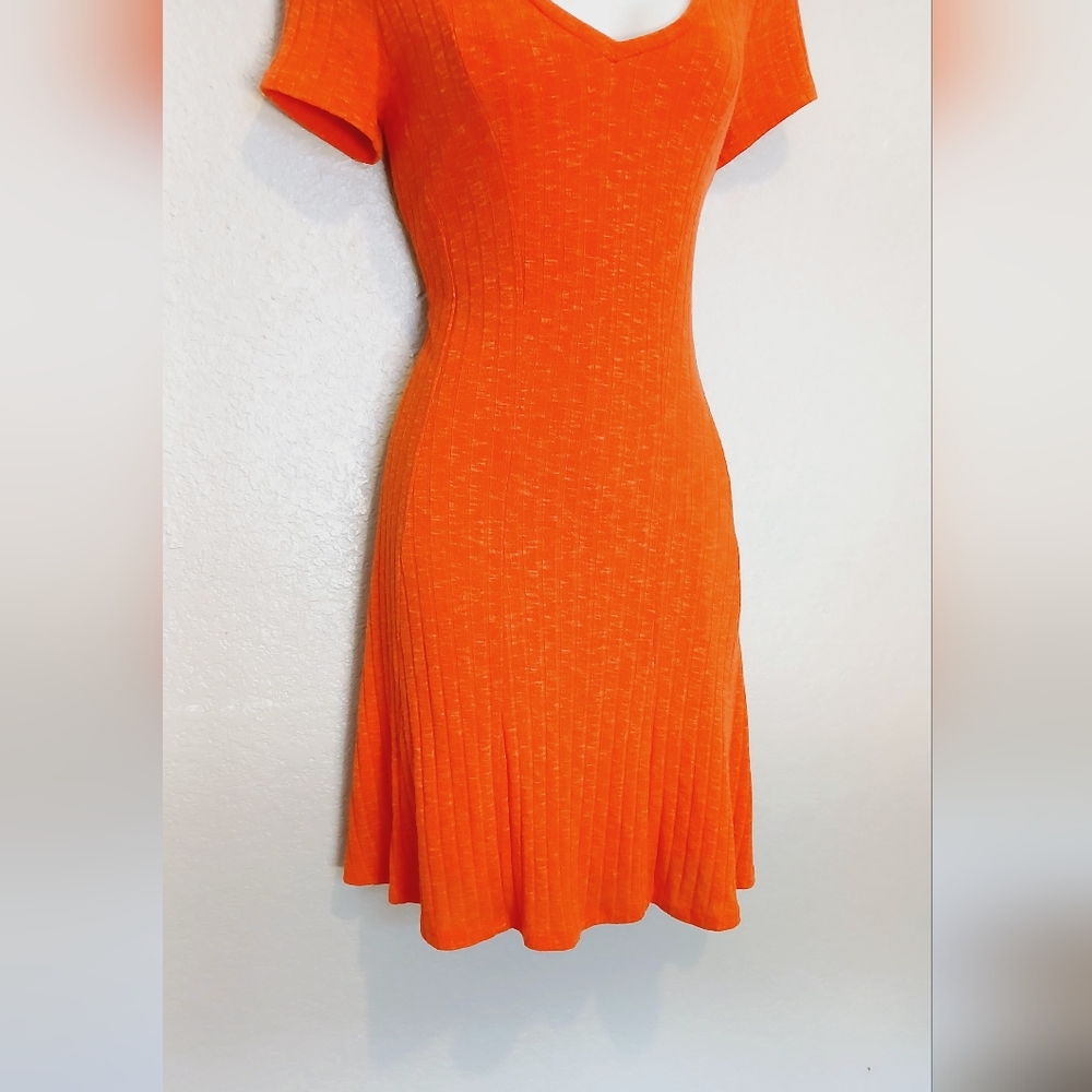 Anthropologie × Dolan Left Coast Ribbed Fit & Flare Dress in Tangerine Size S - Picture 3 of 8